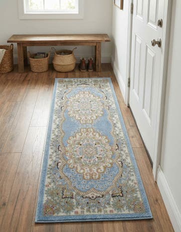 Light Blue Kamala Washable Runner Rug