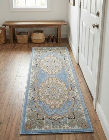 Light Blue Kamala Washable Runner Rug