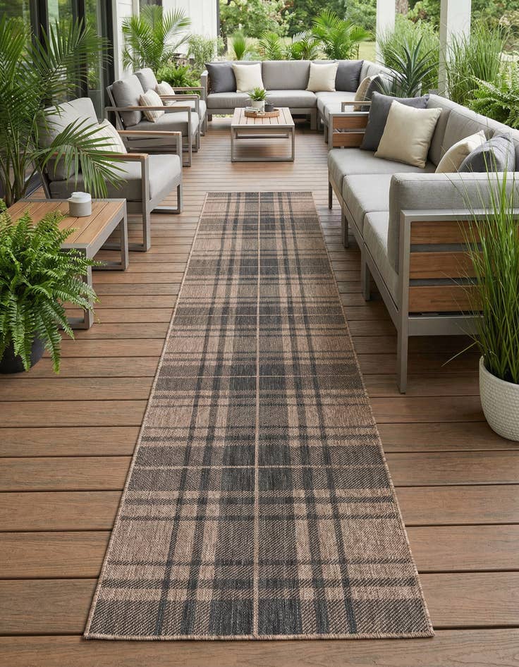 Detail image of 2' 7 x 13'  Washable Checkered Indoor / Outdoor Runner Rug