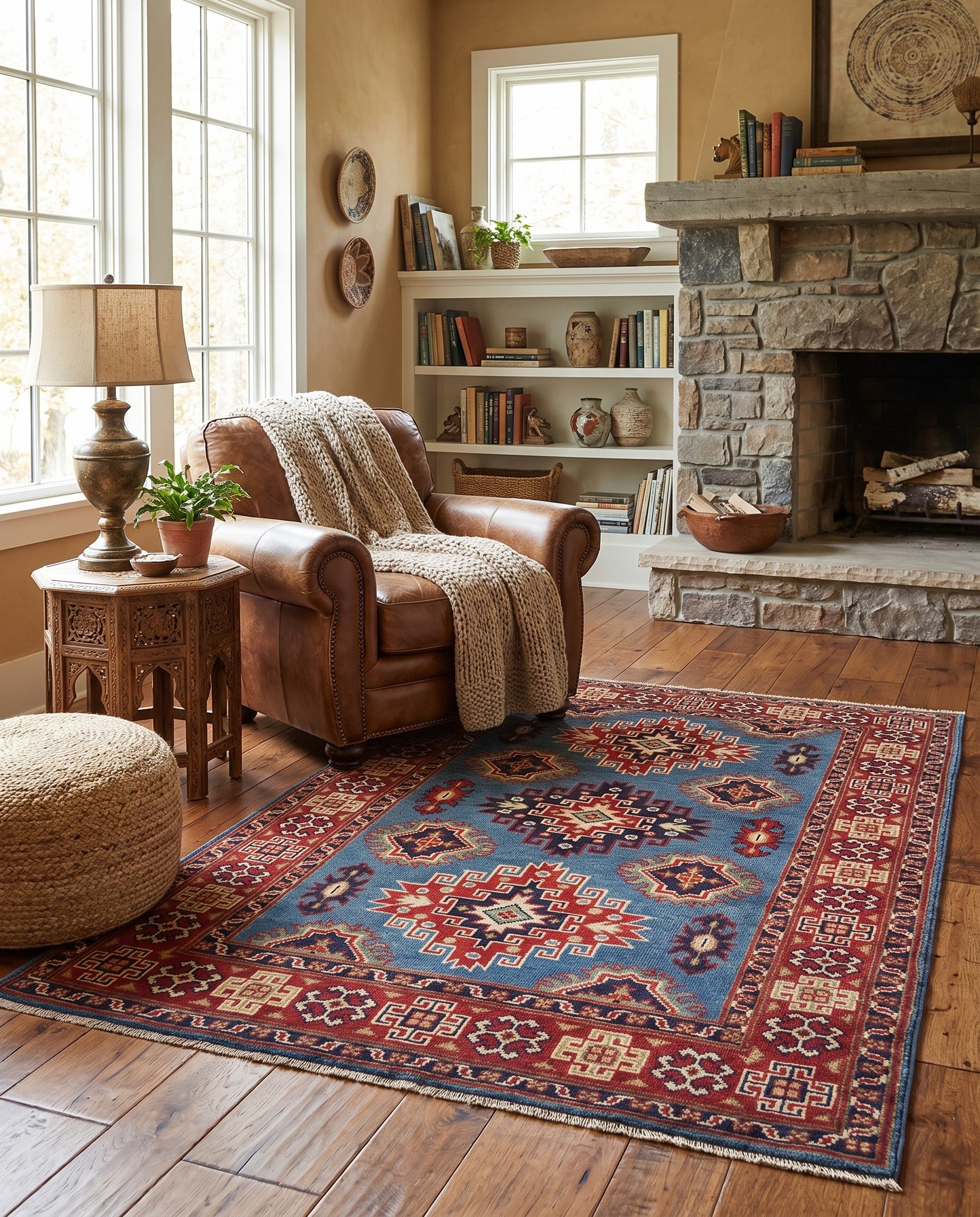 3' 4 x 4' 11 Hand Knotted Kazak Rug