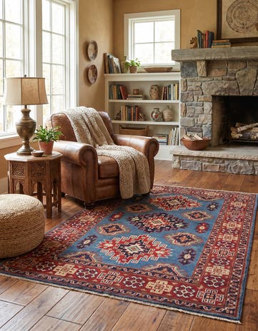 3' 4 x 4' 11 Hand Knotted Kazak Rug