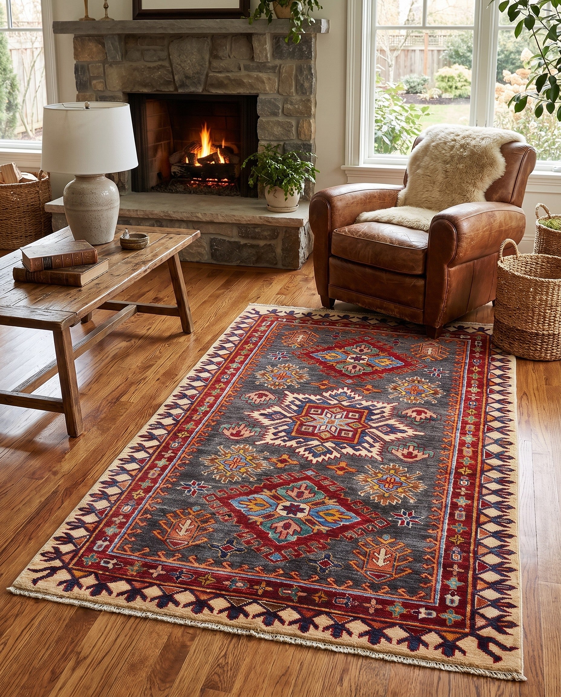 3' 5 x 5' 2 Hand Knotted Kazak Rug