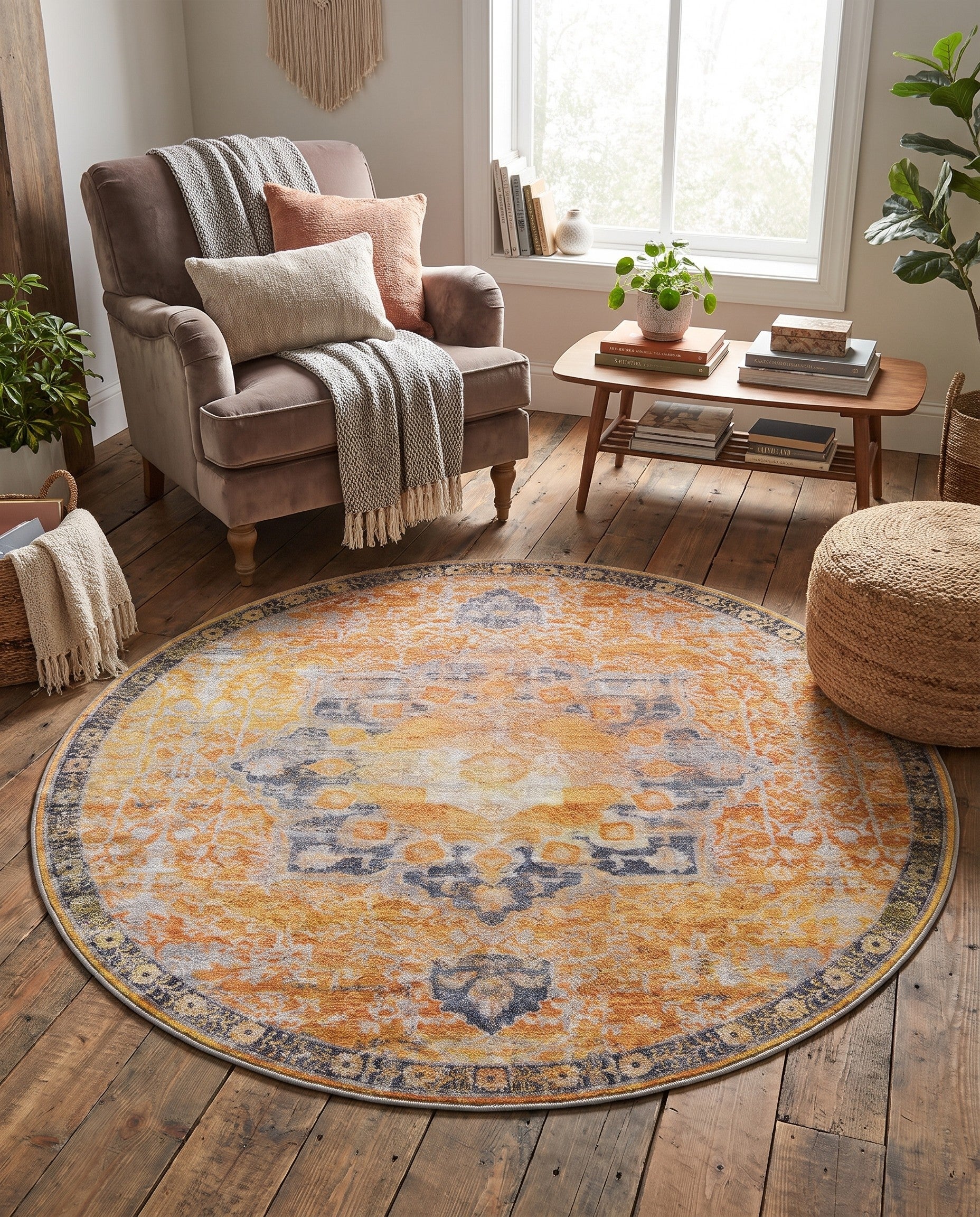 Tuscan Yellow Renaissance Round Rug