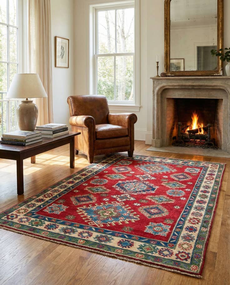 Detail image of 4' x 5' 10 Hand Knotted Kazak Rug