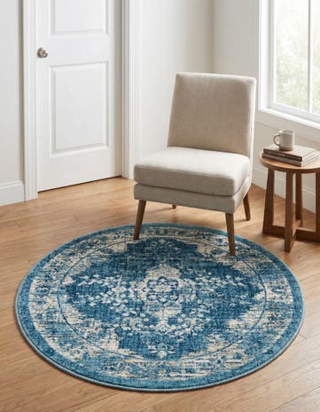 Navy Blue Dahlia Round Rug