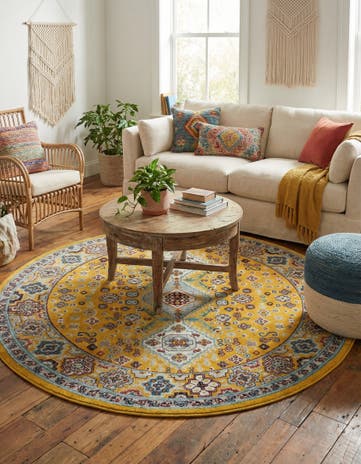 Yellow Gold Kamala Washable Round Rug