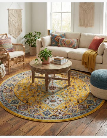 Yellow Gold Kamala Washable Round Rug