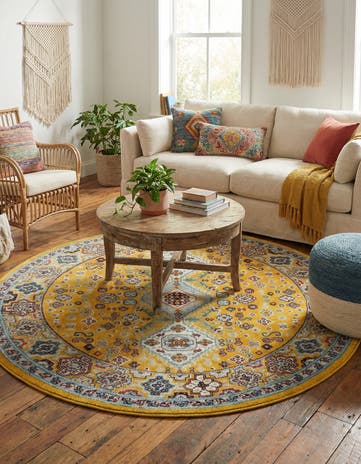 Yellow Gold Kamala Washable Round Rug