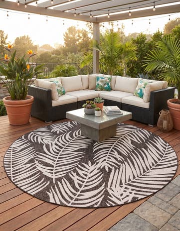 10' x 10' Easy-Clean Botanical Indoor / Outdoor Round Rug