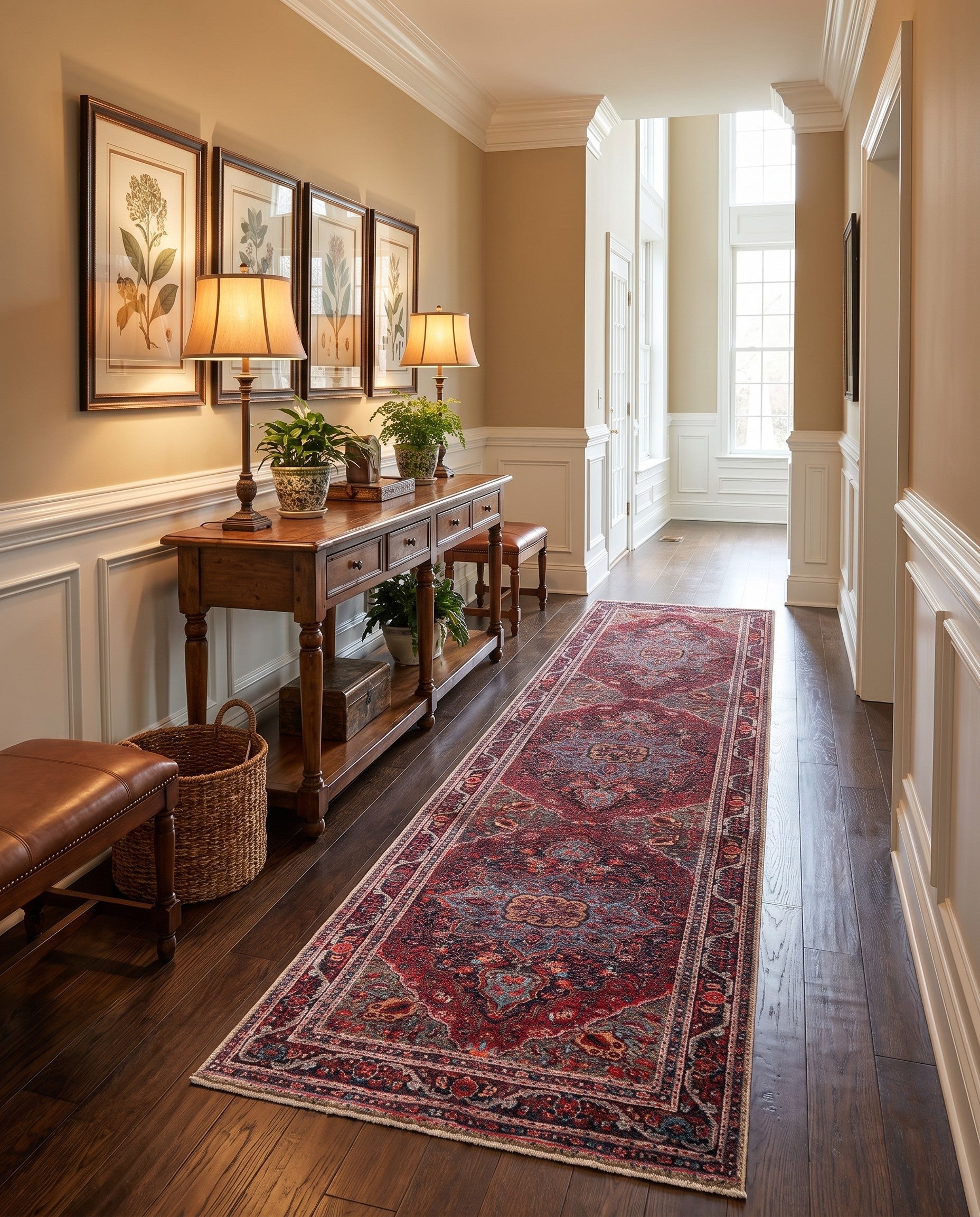 Burgundy Washable Timeless Runner Rug