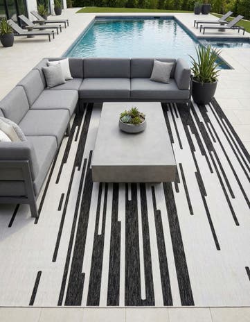 Black and White Easy-Clean Modern Indoor / Outdoor Square Rug