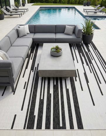 Black and White Easy-Clean Modern Indoor / Outdoor Square Rug