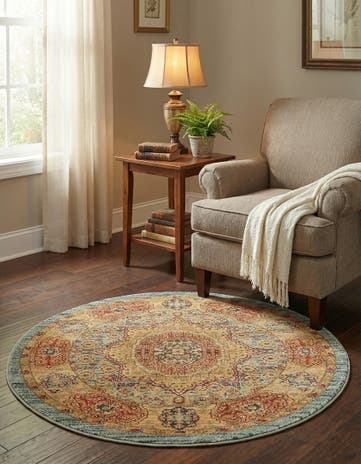 Light Blue Amina Round Rug