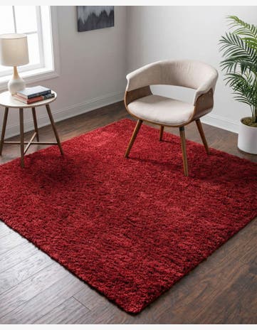 Cherry Red Everyday Shag Square Rug
