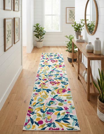 White Bloom Runner Rug