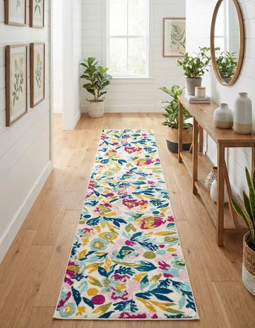 White Bloom Runner Rug