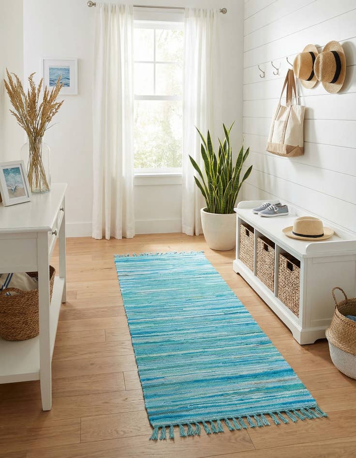 Detail image of 2' 2 x 6' 7 Hand Woven Chindi Cotton Runner Rug