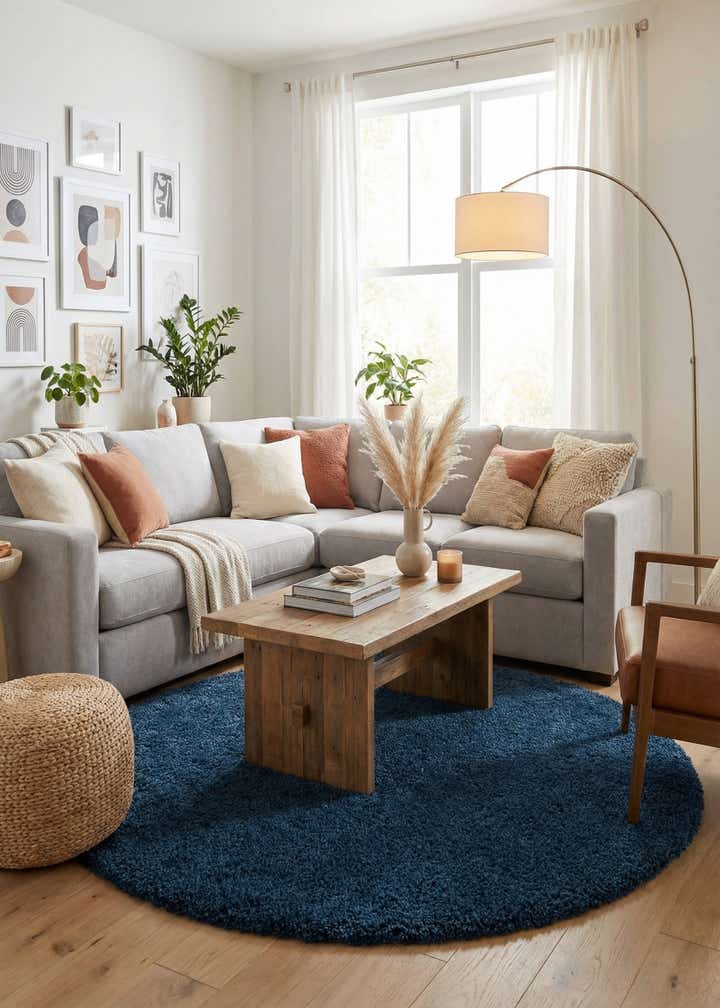 7' x 7' Solid Shag Round Rug