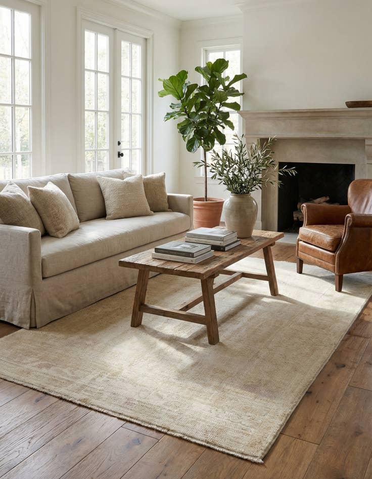 Detail image of 4' 1 x 6' 3 Hand Knotted Oushak Wool Rug