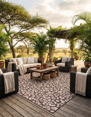Brown Easy-Clean Safari Indoor / Outdoor Square Rug