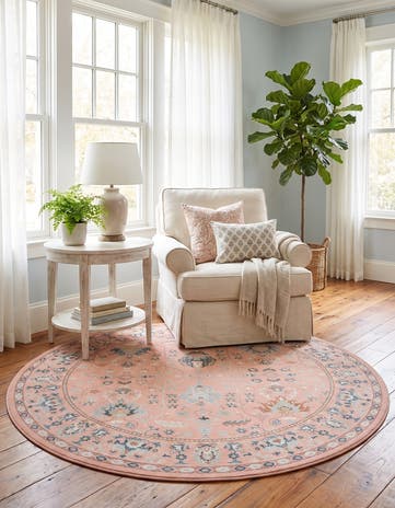 Rose Pink Kamala Washable Round Rug