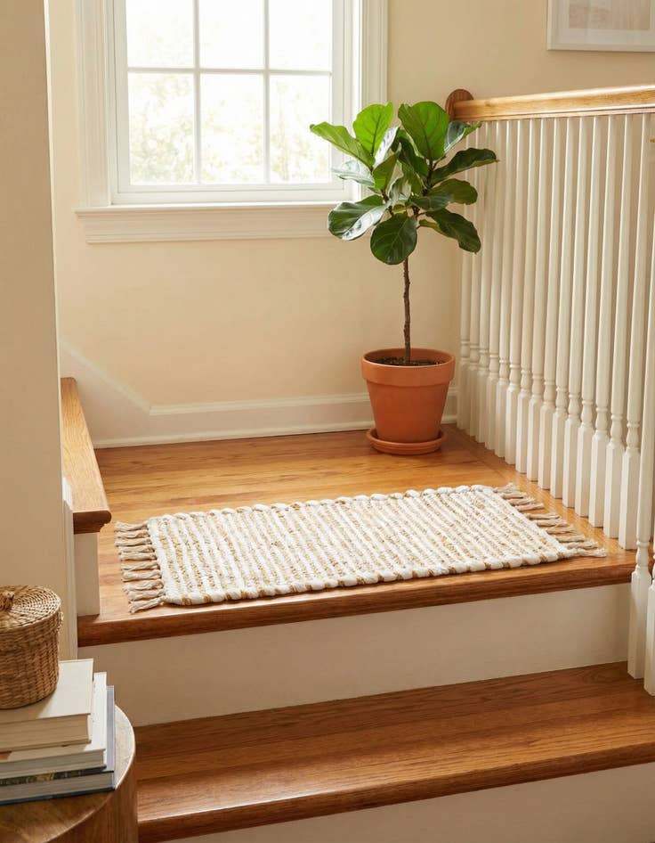 Detail image of 0' 9 x 2' 6  Hand Woven Chindi Jute Stair Rug