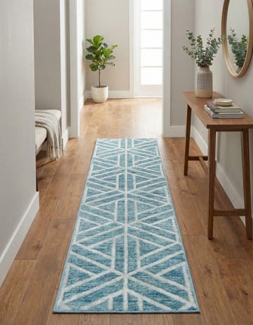 Blue Lattice Trellis Runner Rug