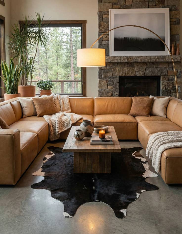 Detail image of 5' 7 x 6' 2 Cowhide Leather Rug