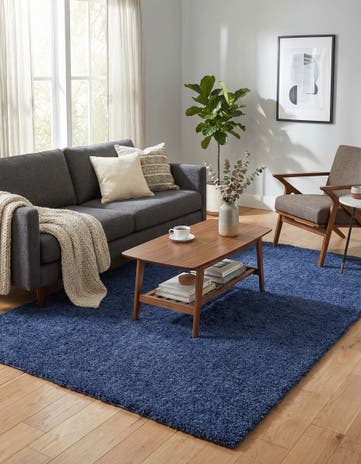 Navy Blue Solid Frieze Rug