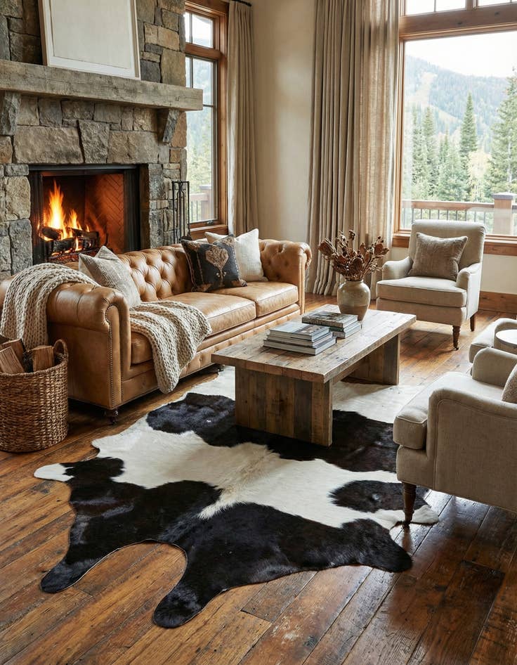 Detail image of 4' 11 x 5' 8 Cowhide Leather Rug