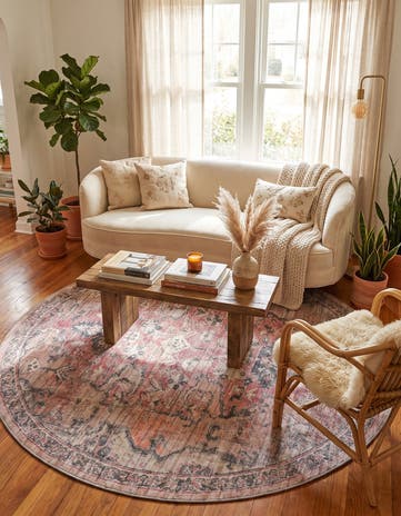Beige pink Washable Nostalgia Round Rug