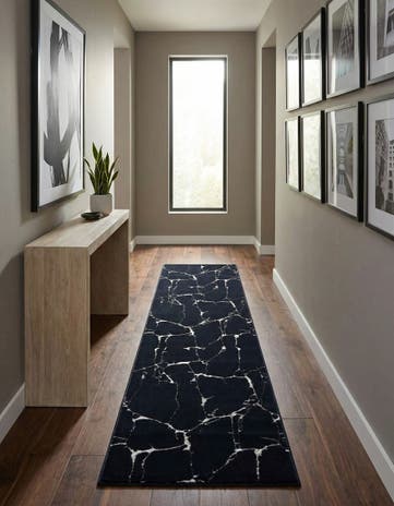 Navy Blue and Silver Vogue Geo Runner Rug