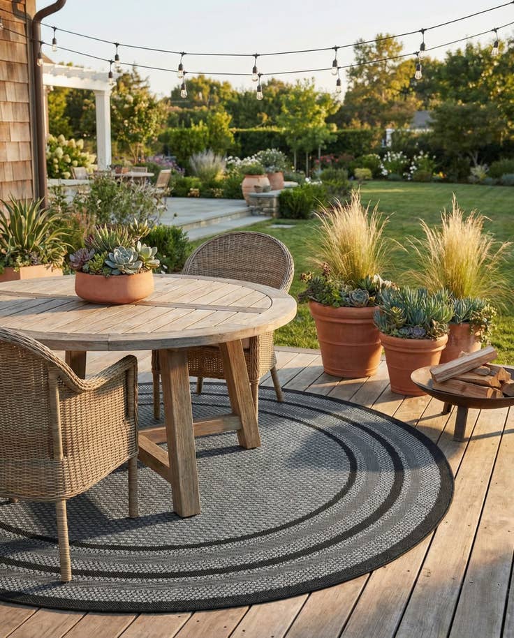 Detail image of 5' 3 x 5' 3 Easy-Clean Border Indoor / Outdoor Round Rug