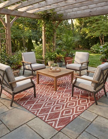 Rust Red Easy-Clean Jill Zarin Turks and Caicos Indoor / Outdoor Square Rug