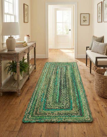 Green Handmade Braided Chindi Runner Rug