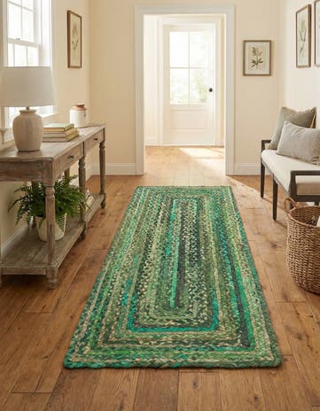 Green Handmade Braided Chindi Runner Rug