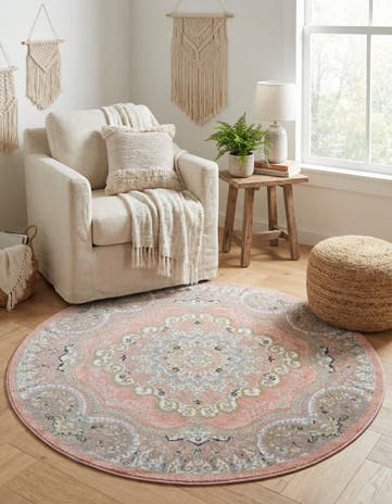 Rose Pink Kamala Washable Round Rug