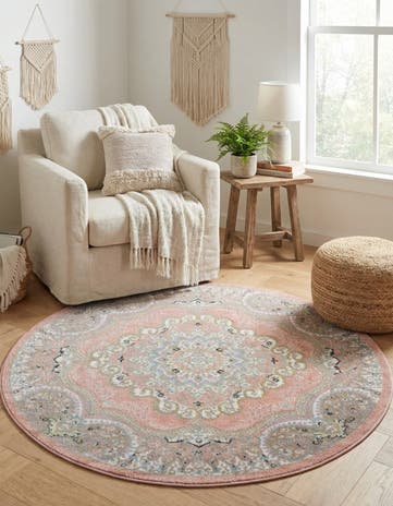 Rose Pink Kamala Washable Round Rug