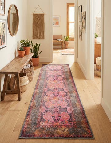 Pink Washable Mangata Runner Rug