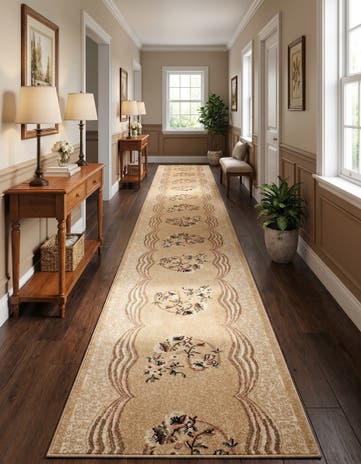 Ivory Tabriz Design Runner Rug