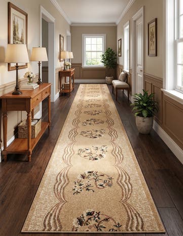 Ivory Tabriz Design Runner Rug