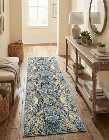 Blue Washable Carnevale Runner Rug