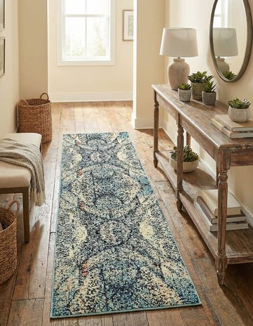 Blue Washable Carnevale Runner Rug