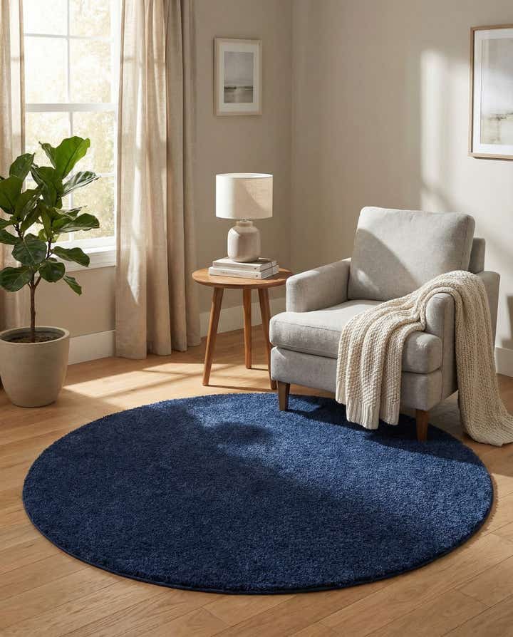 6' x 6' Solid Frieze Round Rug