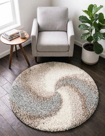 Khaki Soft Touch Shag Round Rug