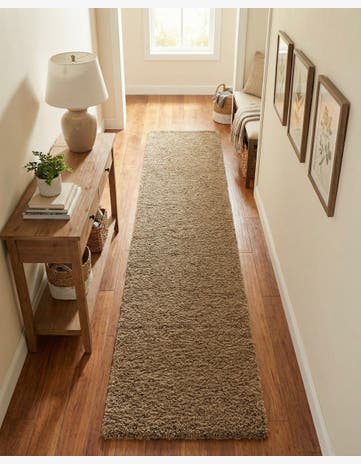 Sandy Brown Solid Shag Runner Rug