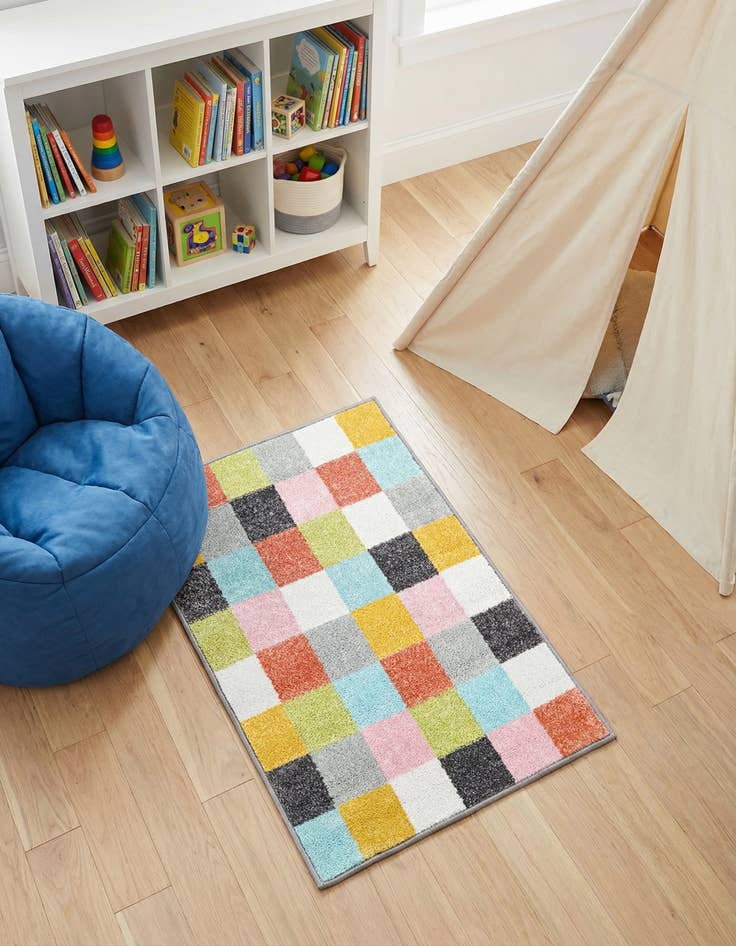 Detail image of 2' 2 x 2' 11 Checkered Whimsy Kids Rug