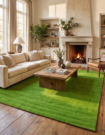 Light Green Hand Knotted Solid Gabbeh Wool Rug