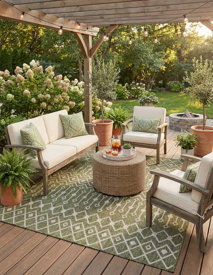 Detail image of 7' 10 x 7' 10 Washable Lattice Indoor / Outdoor Square Rug