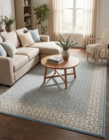 Light Blue and Ivory Nain Design Rug